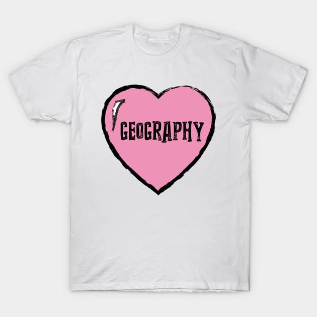 Geography Text in Pink Heart T-Shirt by Inspire Enclave